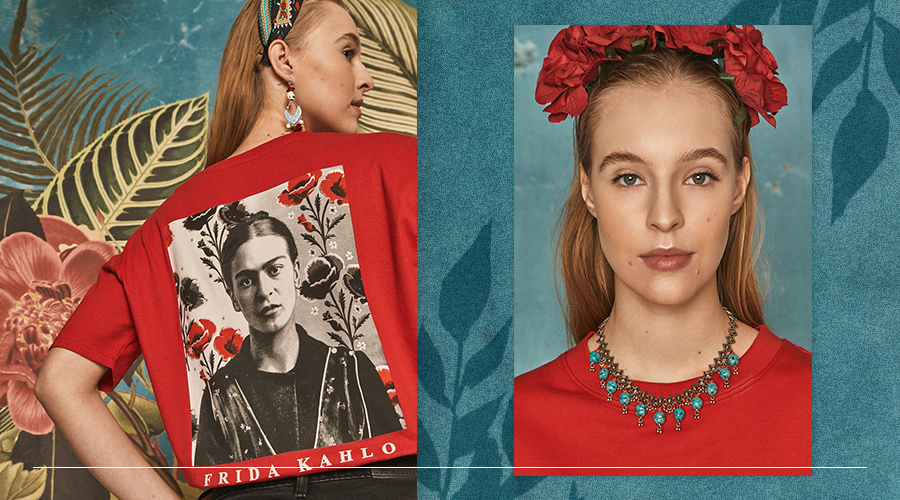 damski t-shirt w kolorze czerwonym z wizerunkiem Fridy Kahlo